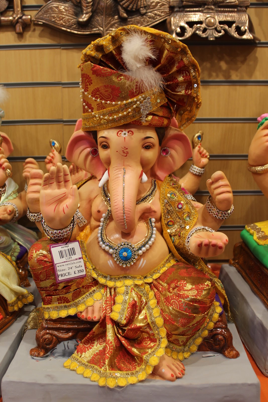 Eco-Friendly Ganesh Visarjan idol, Rust & Gold, front view 2