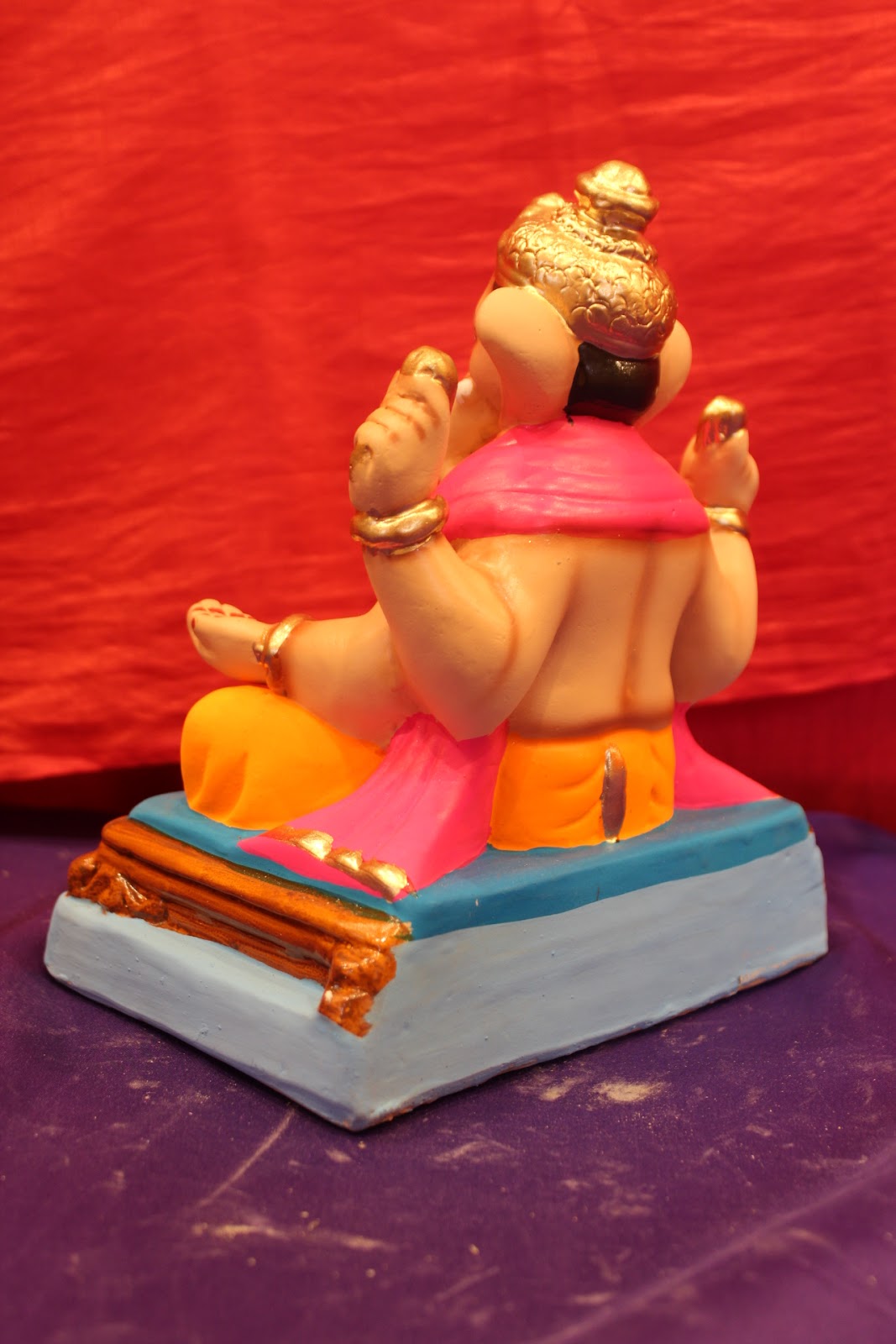 Eco-Friendly Ganesh Visarjan Idol – Orange Dhoti & Pink Shawl, ~8 inch