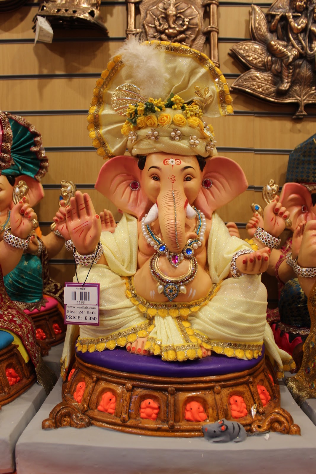 Eco-Friendly Ganesh Visarjan idol, Pale Yellow Sparkle, front view 2