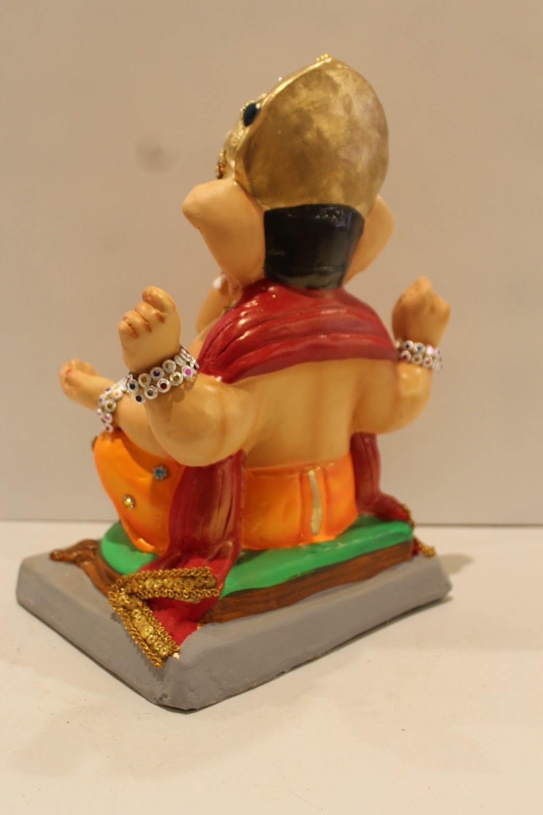 Eco-Friendly Ganesh Idol – Jewellery Style, Blue Gem Crown, ~12 inch, Clay