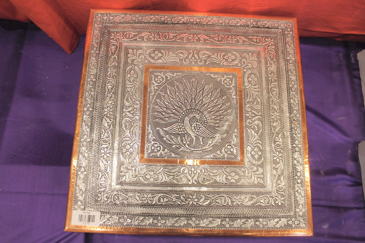 Oxidised Silver Bajot Pooja Chowki - embossed top panel