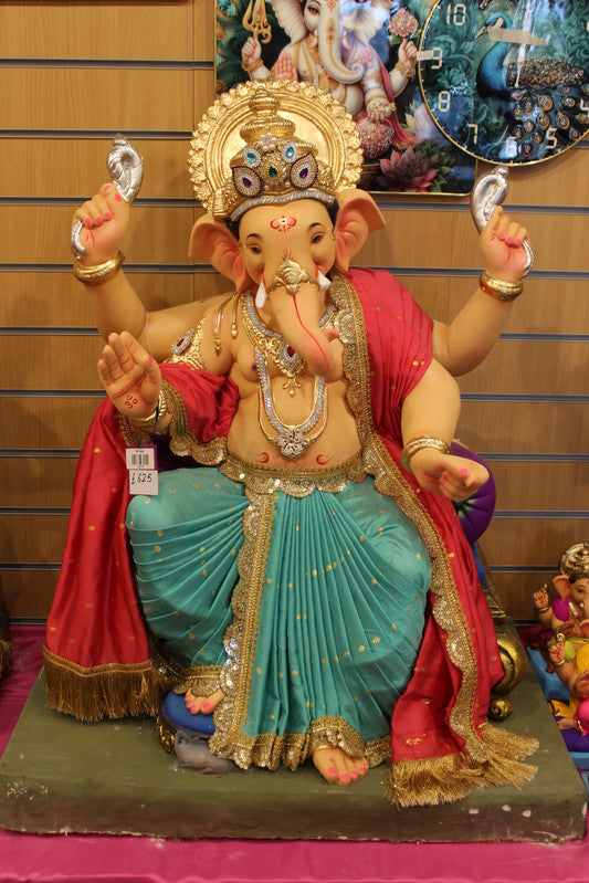 POP Ganesh Visarjan Idol Red and Teal 3ft - detail view