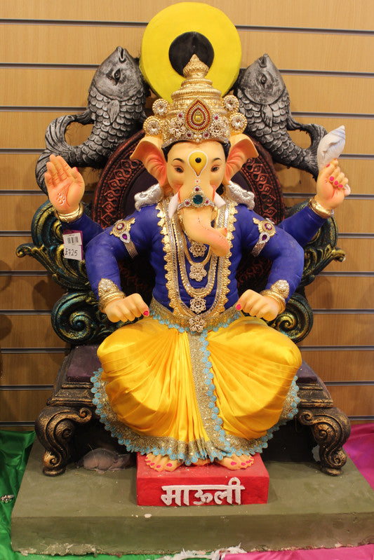 POP Ganesh Visarjan Idol Royal Blue and Mustard Mauli 3.5ft - detail view