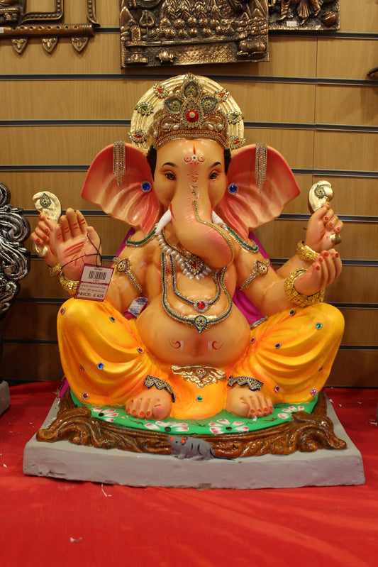 Eco-Friendly Ganesh Idol - Gold Disc Crown, full figure
