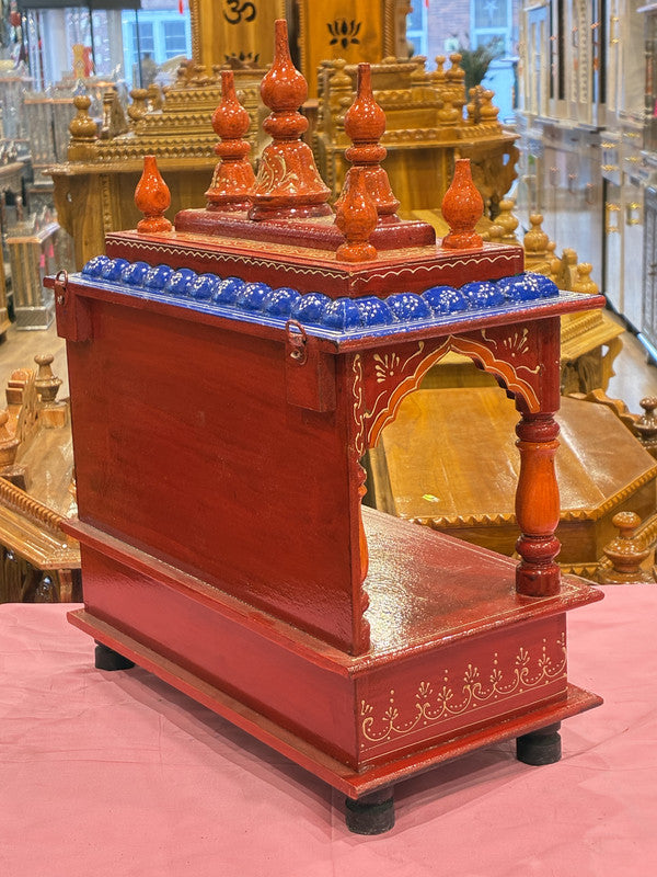 Hand-Painted Maroon red Wooden Mandir - A108