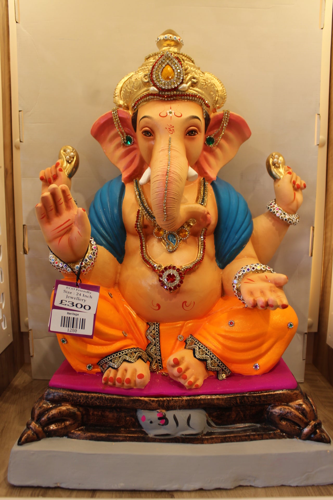 Eco-Friendly Ganesh Visarjan Idol – Saffron Dhoti & Teal Khes, ~24 inch