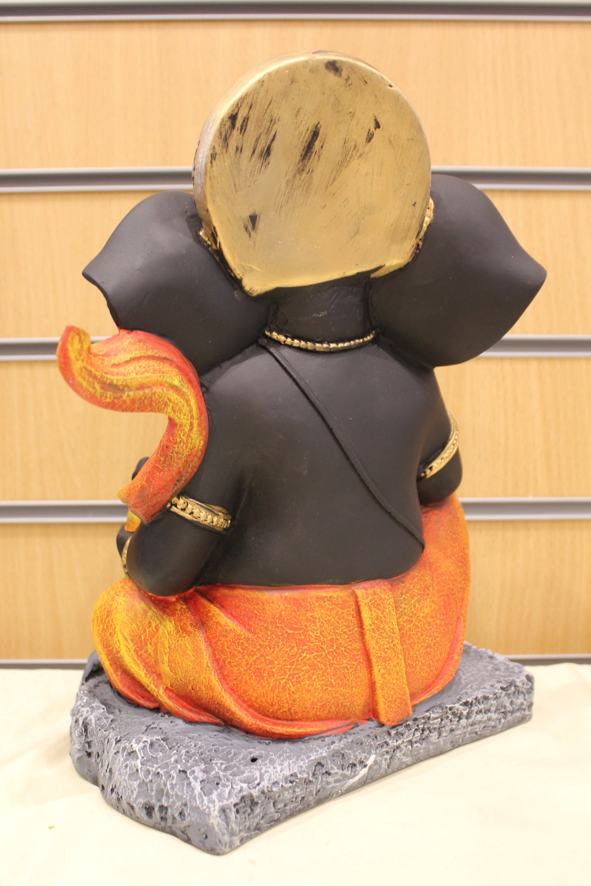 Ganesh Gift Statue – Modern Black & Orange, Resin/Fibre, 13 inch – back view