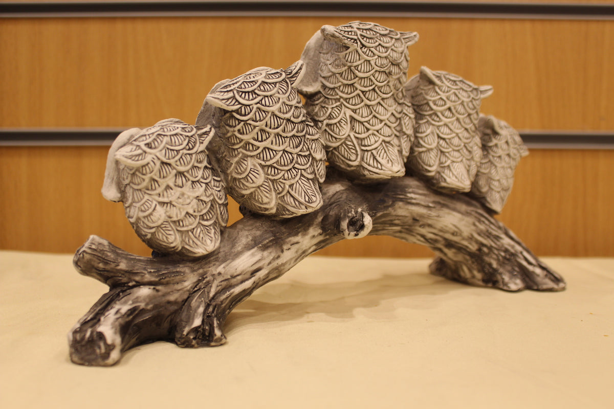 Owls on a Branch Sculpture – Five Owls, 12 inch – back view