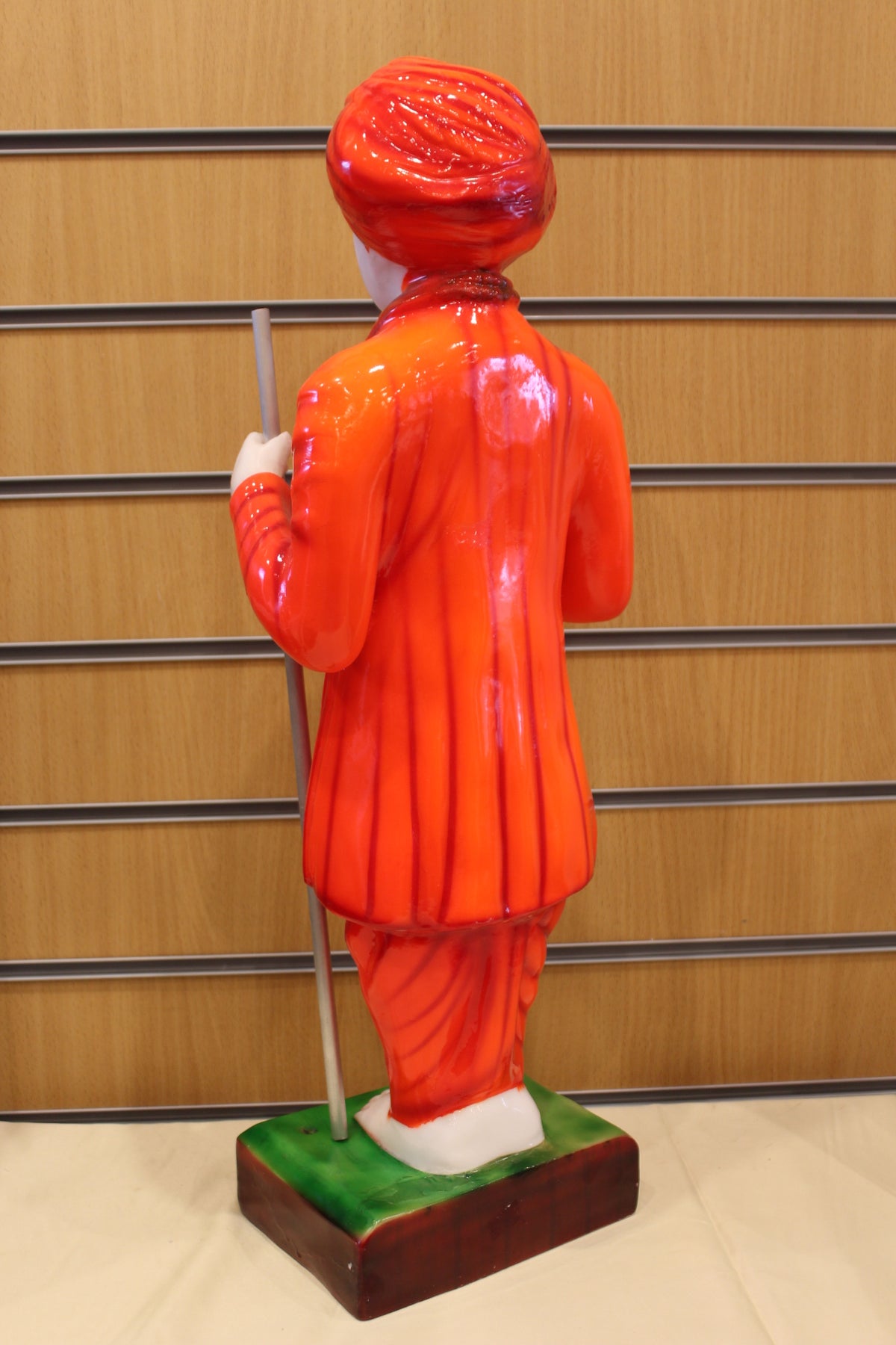Resin/Fibre Jalaram Bapa Statue for Home Temple – Red Robe with Staff, 24 inch – back view