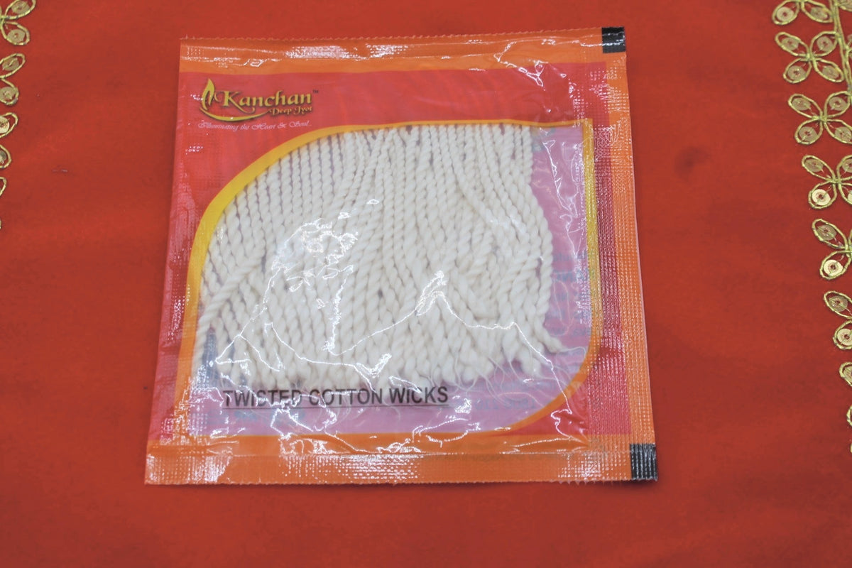 Pack of long twisted cotton wicks by Kanchan for standing diyas