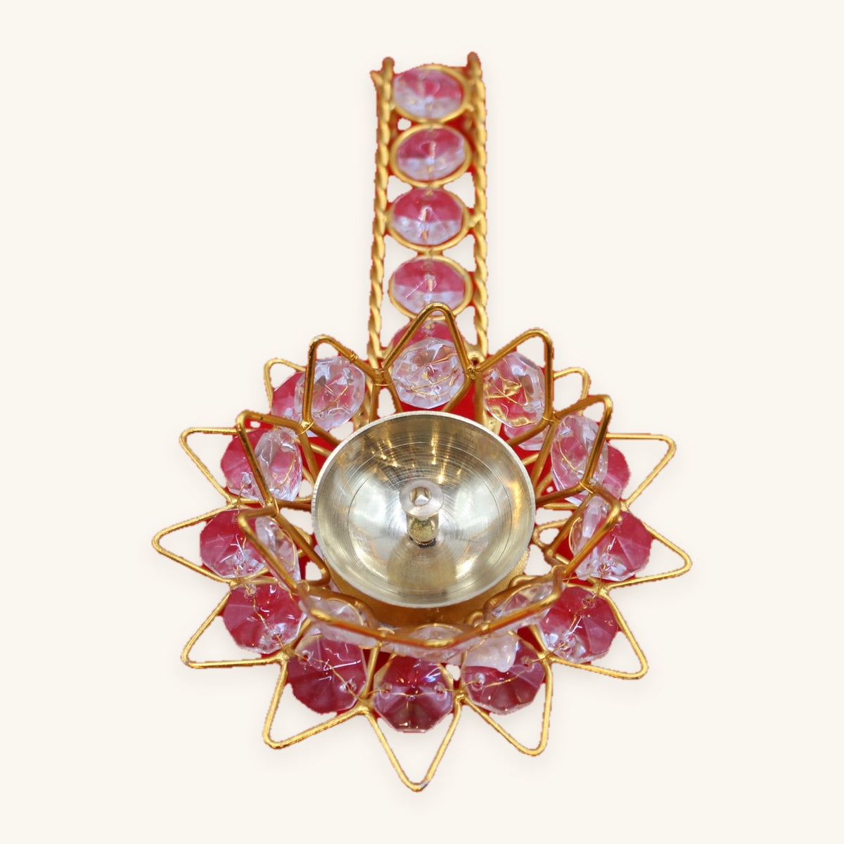 Stone-set lotus aarti diya seen from above