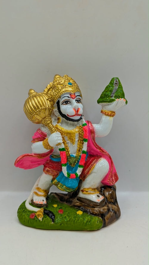 Hanuman Resin Statue – Colourful with Mountain and Mace, 5 inch