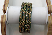 Load image into Gallery viewer, Glass Bangles Set of 4 - Golden Stone Decorated Bollywood Traditional Beautiful Bangle Set for Women Girl Wedding Special