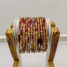Load image into Gallery viewer, Indian Glass Bangles Set Of 12-Stone Work Women Girl Wedding Special Bangles