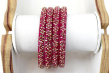 Load image into Gallery viewer, Glass Bangles Set of 4 - Golden Stone Studded Bollywood Traditional Beautiful Bangle Set for Women Girl Wedding Favour