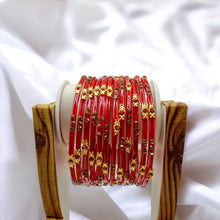Load image into Gallery viewer, Indian Glass Bangles Set Of 12-Stone Work Women Girl Wedding Special Bangles