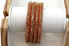 Load image into Gallery viewer, Glass Bangles Set of 4 - Golden Stone Decorated Bollywood Traditional Beautiful Bangle Set for Women Girl Wedding Special