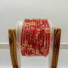 Load image into Gallery viewer, Indian Glass Bangles Set Of 12-Stone Work Women Girl Wedding Special Bangles