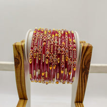 Load image into Gallery viewer, Indian Glass Bangles Set Of 12-Stone Work Women Girl Wedding Special Bangles