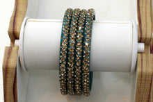 Load image into Gallery viewer, Glass Bangles Set of 4 - Golden Stone Decorated Bollywood Traditional Beautiful Bangle Set for Women Girl Wedding Special