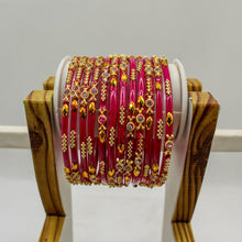 Load image into Gallery viewer, Indian Glass Bangles Set Of 12-Stone Work Women Girl Wedding Special Bangles