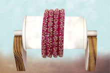 Load image into Gallery viewer, Glass Bangles Set of 4 - Golden Stone Studded Bollywood Traditional Beautiful Bangle Set for Women Girl Wedding Favour