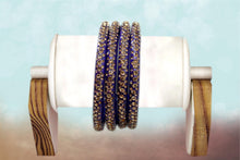 Load image into Gallery viewer, Glass Bangles Set of 4 - Golden Stone Decorated Bollywood Traditional Beautiful Bangle Set for Women Girl Wedding Special