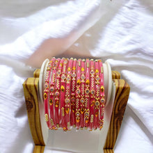 Load image into Gallery viewer, Indian Glass Bangles Set Of 12-Stone Work Women Girl Wedding Special Bangles