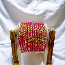 Load image into Gallery viewer, Indian Glass Bangles Set Of 12-Stone Work Women Girl Wedding Special Bangles