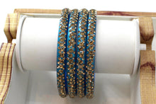 Load image into Gallery viewer, Glass Bangles Set of 4 - Golden Stone Decorated Bollywood Traditional Beautiful Bangle Set for Women Girl Wedding Special