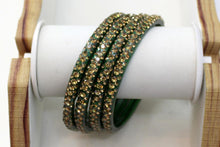 Load image into Gallery viewer, Glass Bangles Set of 4 - Golden Stone Decorated Bollywood Traditional Beautiful Bangle Set for Women Girl Wedding Special