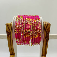 Load image into Gallery viewer, Indian Glass Bangles Set Of 12-Stone Work Women Girl Wedding Special Bangles