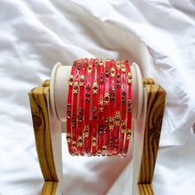 Load image into Gallery viewer, Indian Glass Bangles Set Of 12-Stone Work Women Girl Wedding Special Bangles