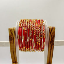 Load image into Gallery viewer, Indian Glass Bangles Set Of 12-Stone Work Women Girl Wedding Special Bangles