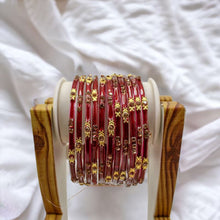 Load image into Gallery viewer, Indian Glass Bangles Set Of 12-Stone Work Women Girl Wedding Special Bangles
