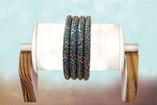 Load image into Gallery viewer, Glass Bangles Set of 4 - Golden Stone Decorated Bollywood Traditional Beautiful Bangle Set for Women Girl Wedding Special