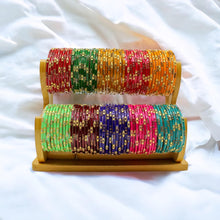 Load image into Gallery viewer, Indian Glass Bangles Set Of 12-Stone Work Women Girl Wedding Special Bangles