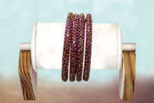 Load image into Gallery viewer, Glass Bangles Set of 4 - Golden Stone Decorated Bollywood Traditional Beautiful Bangle Set for Women Girl Wedding Special