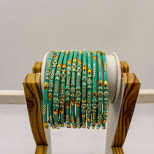 Load image into Gallery viewer, Indian Glass Bangles Set Of 12-Stone Work Women Girl Wedding Special Bangles