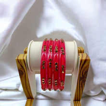 Load image into Gallery viewer, Indian Glass Bangles-Set Of 4 Stone Designed Bollywood Traditional