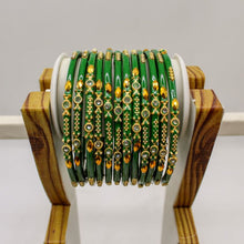 Load image into Gallery viewer, Indian Glass Bangles Set Of 12-Stone Work Women Girl Wedding Special Bangles