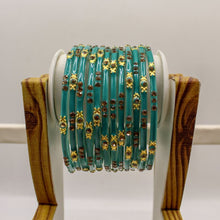 Load image into Gallery viewer, Indian Glass Bangles Set Of 12-Stone Work Women Girl Wedding Special Bangles
