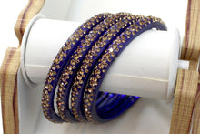 Load image into Gallery viewer, Glass Bangles Set of 4 - Golden Stone Decorated Bollywood Traditional Beautiful Bangle Set for Women Girl Wedding Special