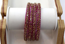 Load image into Gallery viewer, Glass Bangles Set of 4 - Golden Stone Decorated Bollywood Traditional Beautiful Bangle Set for Women Girl Wedding Special