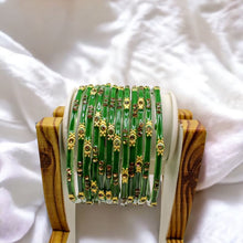 Load image into Gallery viewer, Indian Glass Bangles Set Of 12-Stone Work Women Girl Wedding Special Bangles