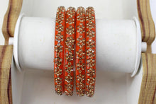 Load image into Gallery viewer, Glass Bangles Set of 4 - Golden Stone Studded Bollywood Traditional Beautiful Bangle Set for Women Girl Wedding Favour