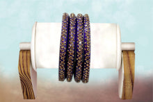 Load image into Gallery viewer, Glass Bangles Set of 4 - Golden Stone Decorated Bollywood Traditional Beautiful Bangle Set for Women Girl Wedding Special