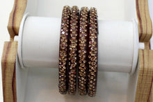 Load image into Gallery viewer, Glass Bangles Set of 4 - Golden Stone Decorated Bollywood Traditional Beautiful Bangle Set for Women Girl Wedding Special