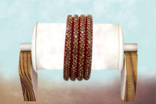 Load image into Gallery viewer, Glass Bangles Set of 4 - Golden Stone Decorated Bollywood Traditional Beautiful Bangle Set for Women Girl Wedding Special