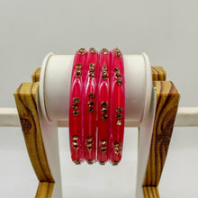 Load image into Gallery viewer, Indian Glass Bangles-Set Of 4 Stone Designed Bollywood Traditional